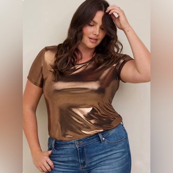 Torrid Liquid Shine Crew Neck Top Bronze Size 3 or 22-24 - Picture 1 of 10
